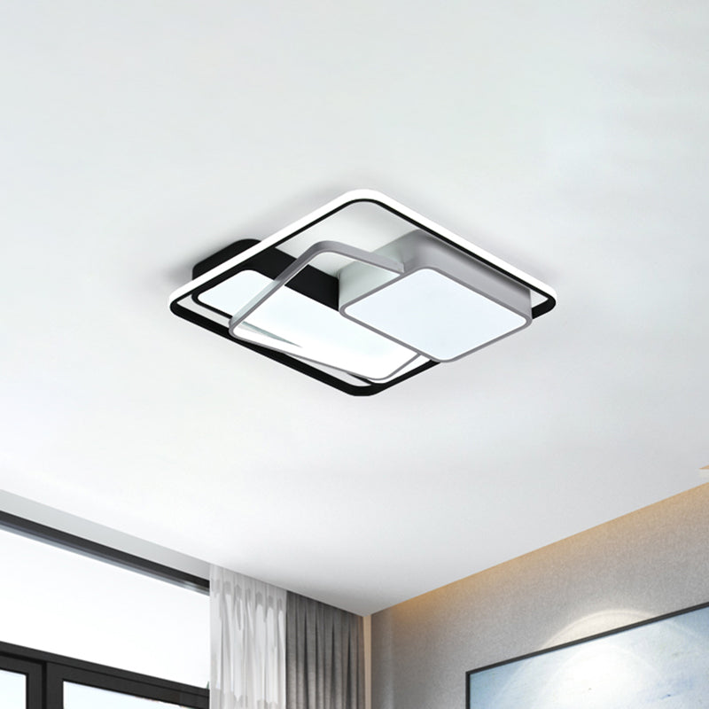 Minimalist Led Ceiling Lamp In Black Geometric Design With Acrylic Shade - Warm/White Light 18/21.5