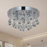 Cascading Crystal Orb Flush Mount Light: Modernist Bedroom Ceiling Lighting (3 Bulbs Chrome)