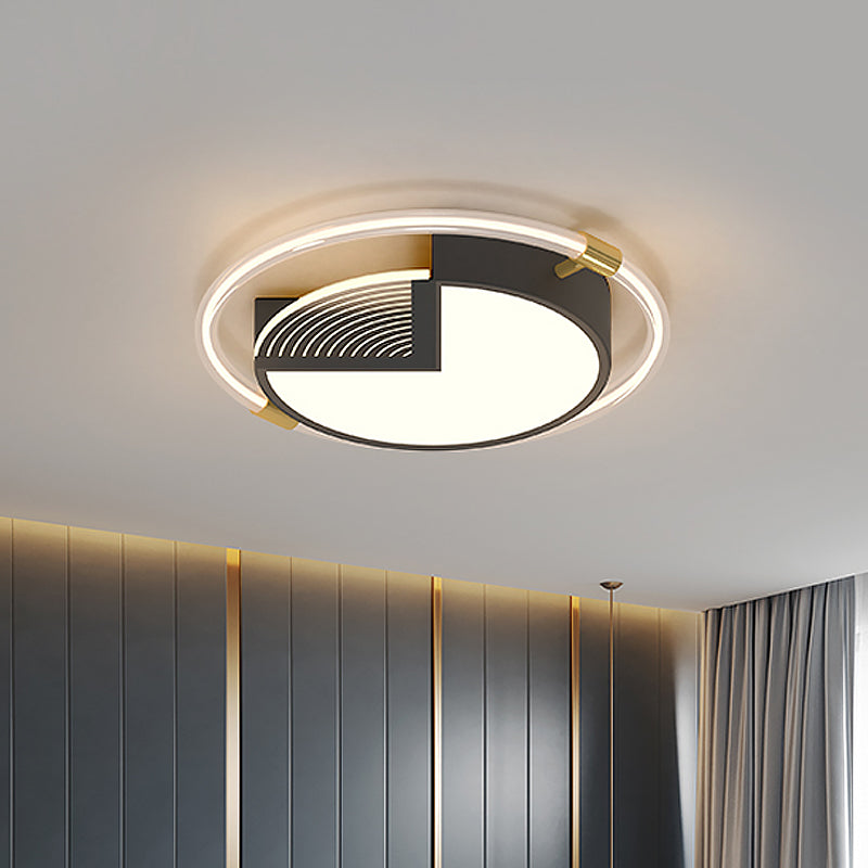 Contemporary Led Flush Ceiling Light Black Circle Design Metallic Finish For Sleeping Room - 16/19.5