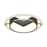 Contemporary Led Flush Ceiling Light Black Circle Design Metallic Finish For Sleeping Room -