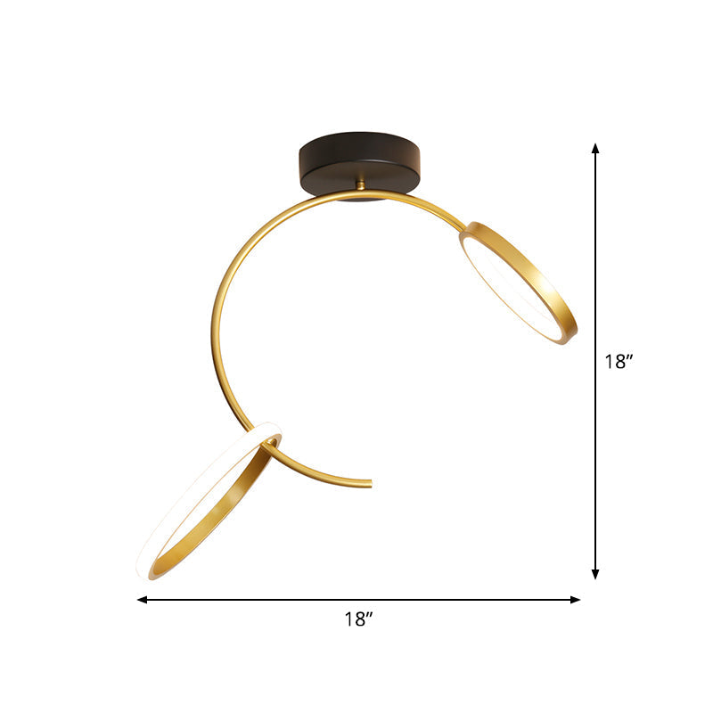 Gold Metallic Hoop Semi Flush Lamp - 18’/21.5’ Width Led Close To Ceiling Lighting Warm Or