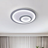Modern Led Flush Mount Lamp - Sleek Grey Ceiling Light With Round Metal Shade In Warm/White