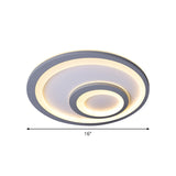 Modern Led Flush Mount Lamp - Sleek Grey Ceiling Light With Round Metal Shade In Warm/White
