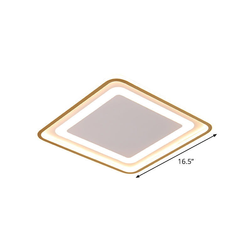 16.5’/20.5’ W Modern Led Flush Light Gold Squared Ceiling Lamp For Bedroom With Acrylic Shade -