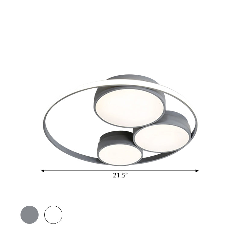 Nordic Led Flush Ceiling Light Grey/White Round Mount Bedroom Lamp - 18/21.5/31 Width