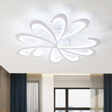 Modern Metallic Floral Flush Mount Led Ceiling Light In Black/White With Warm/White Glow 31.5/39