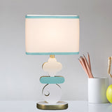Modern Blue/Green Bedside Night Lamp With Single Light Barrel Fabric Shade - Perfect For Reading And