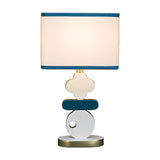 Modern Blue/Green Bedside Night Lamp With Single Light Barrel Fabric Shade - Perfect For Reading And