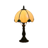 Tiffany Style White Glass Table Lamp With Domed Shade - Bedroom Night Light