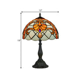Mediterranean 1-Bulb Brass Finish Nightstand Light With Floral Cut Glass Bowl Design