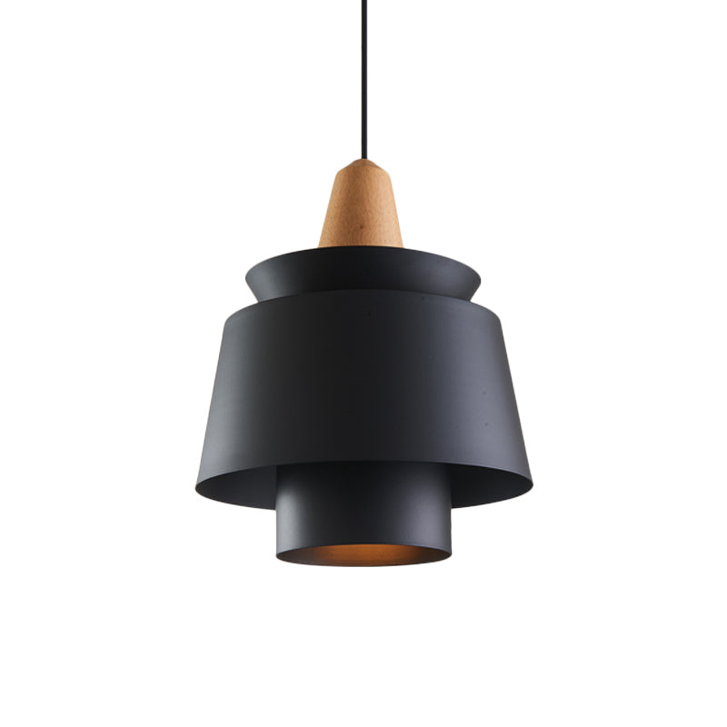 Modern 1-Head Dining Room Suspension Light With Tapered Metal Shade - Stylish Black/White Pendant
