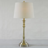 Gold Barrel Fabric Shade Night Table Lamp With Rural Style Candlestick Column - 1 Light Task