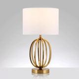 Vintage Single Bulb Table Lamp With Fabric Drum Shade Gold Oval Frame Base