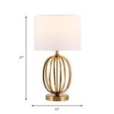 Vintage Single Bulb Table Lamp With Fabric Drum Shade Gold Oval Frame Base
