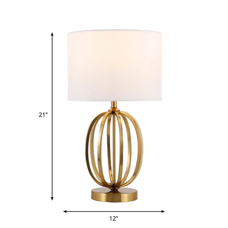 Vintage Single Bulb Table Lamp With Fabric Drum Shade Gold Oval Frame Base