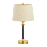 Gold Barrel Bedside Table Light With Pull Chain - Traditional Fabric Night Lighting (1-Bulb)