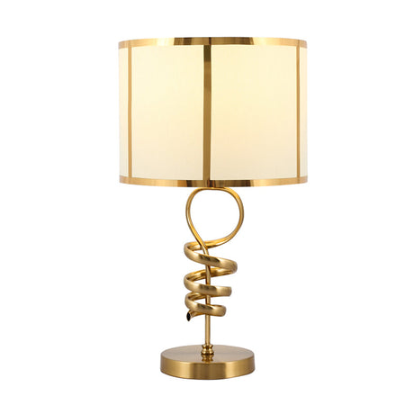 Retro Fabric 1-Head Table Lamp With Twisted Brass Base - Barrel Living Room Desk Light