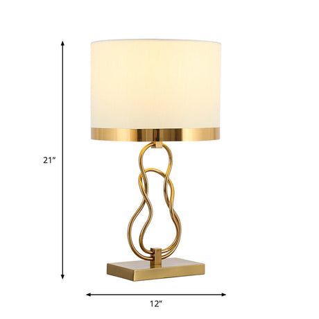 Vintage Brass Task Lamp With Fabric Drum Shade & Gourd Base - Nightstand Lighting