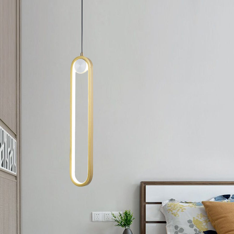 Gold Metal Led Bedroom Hanging Light Kit - Simplicity Elliptical Pendant Lamp With Warm/White / Warm