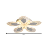 Chrome Led Floral Petal Ceiling Flush Light With Crystal Droplet