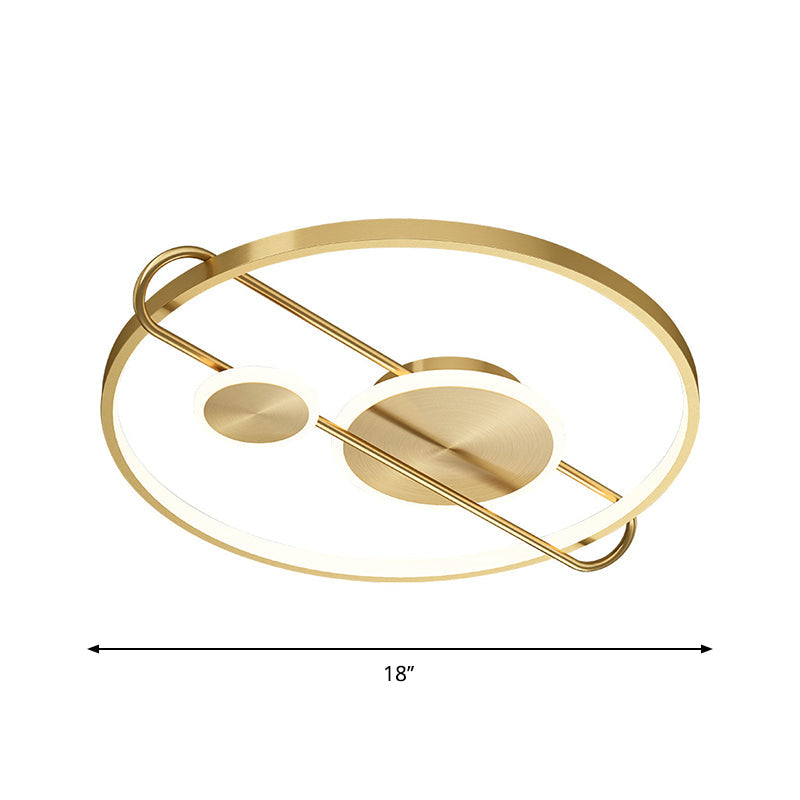 18’/22’ Wide Circular Led Flush Mount Bedroom Light With Minimalist Metal Design - Gold
