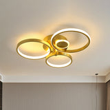 Gold Metal Led Bedroom Ceiling Mount Lamp - Circular Minimalist Flush With Warm/White Light