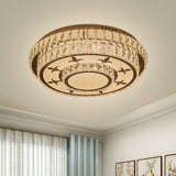 Modernist Chrome Led Ceiling Lamp With Beveled Crystal For Sleeping Room