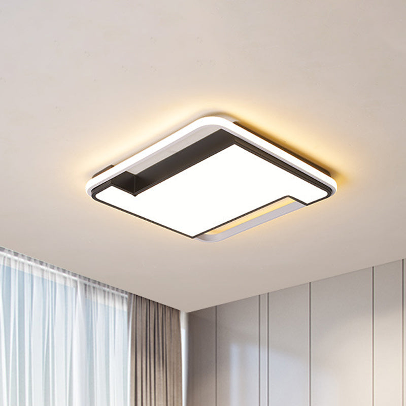Modern Geometry Led Flush Fixture - 18’/22’ Width Black/White Acrylic Bedroom Lighting