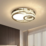 Modernist Beveled Crystal Led Ceiling Light: Round 19.5/23.5 Wide Chrome Semi Flush In Warm/White