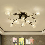 Sputnik Rustic Clear Glass Semi Flush Ceiling Light With Crystal Deco - 8/12-Head Black/Gold
