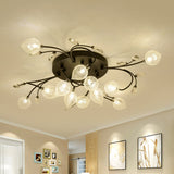 Sputnik Rustic Clear Glass Semi Flush Ceiling Light With Crystal Deco - 8/12-Head Black/Gold 12 /