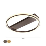 Nordic Style Metal Ringed Led Flush Ceiling Light - Gold/Coffee Finish 16.5/20.5 Width