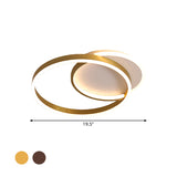 Modern Gold/Coffee Double Hoop Flush Ceiling Light - Led Metallic Mount Fixture (16/19 Width) For