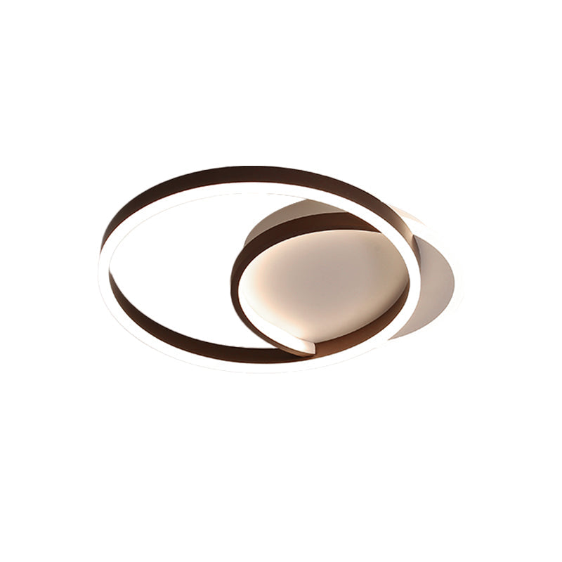 Modern Gold/Coffee Double Hoop Flush Ceiling Light - Led Metallic Mount Fixture (16/19 Width) For