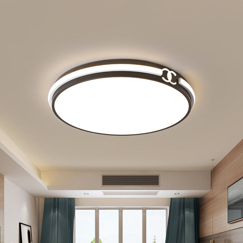 Modern Round Flush Mount Ceiling Light For Bedroom - Black/Gold Led Fixture In Warm/White 16.5/20.5