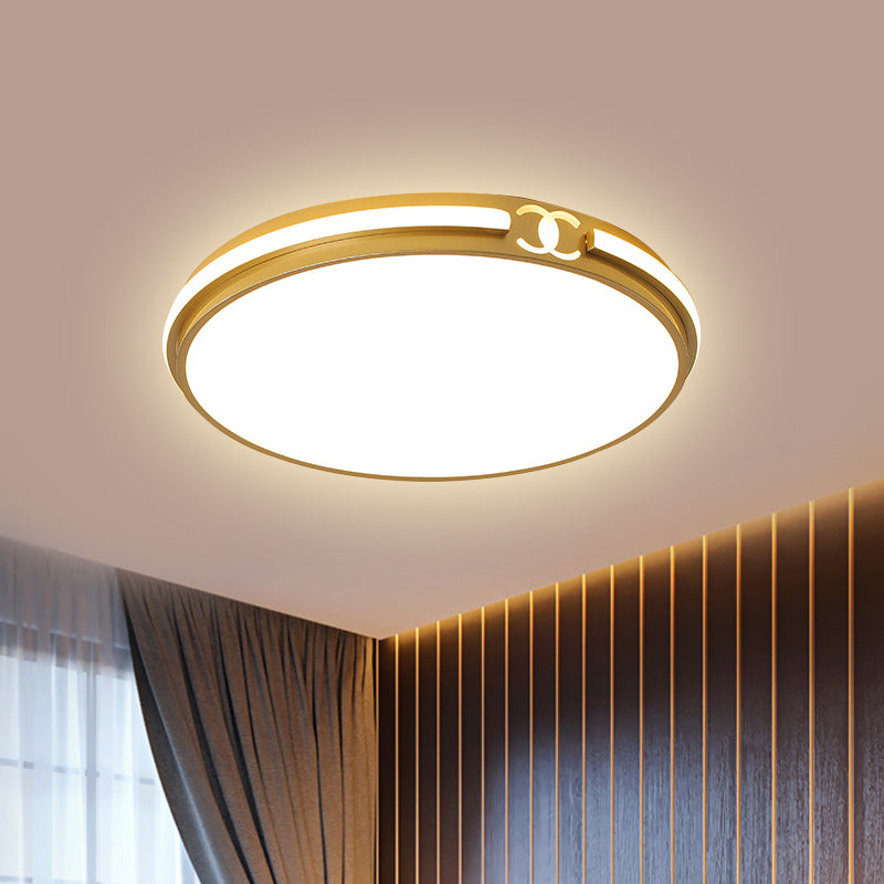 Modern Round Flush Mount Ceiling Light For Bedroom - Black/Gold Led Fixture In Warm/White 16.5/20.5