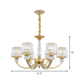 Modern Gold Crystal Block Chandelier - Barrel Dining Room Lighting 3/6 Suspended Pendant Lights