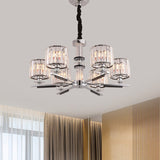 Simple Crystal Drum Pendant Chandelier With Radial Design - Black Ceiling Light (3/6-Head)