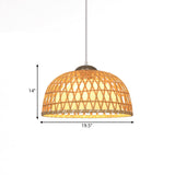 Wooden Asian Pendant Light For Restaurants - Dome Shaped Ceiling Hanging Lamp Beige 1-Light
