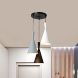 Contemporary Flared Metallic Pendant Light With 3-Head Black Hanging Lamp Kit And Canopy / Round