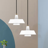 Minimalist Metallic Pendant Lamp With Black/White/Green Cap For Bedroom Lighting