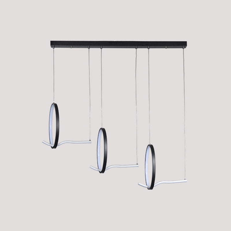 Modernist Led Hanging Chandelier Lamp Kit In Black/Gold With Metallic 3-Ringed Design Warm/White
