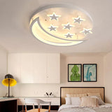 White Metal Moon And Star Flush Ceiling Light For Kids Cartoon Bedroom