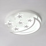 White Metal Moon And Star Flush Ceiling Light For Kids Cartoon Bedroom