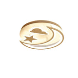 White Metal Moon And Star Flush Ceiling Light For Kids Cartoon Bedroom