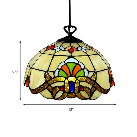 Stained Glass Victorian Kitchen Island Pendant Light - Adjustable Floral Ceiling Fixture In Yellow