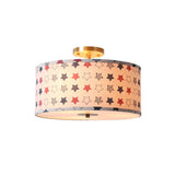 Contemporary Round Fabric Ceiling Lamp For Childs Bedroom - Semi Flushmount Light