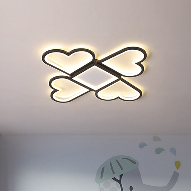 Contemporary Black/Pink Led Nursery Flush Mount Lamp With Heart-Shaped Acrylic Shade Black
