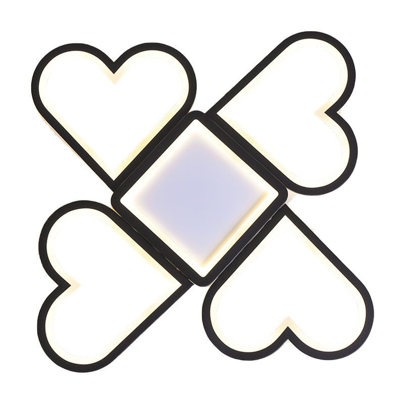 Contemporary Black/Pink Led Nursery Flush Mount Lamp With Heart-Shaped Acrylic Shade