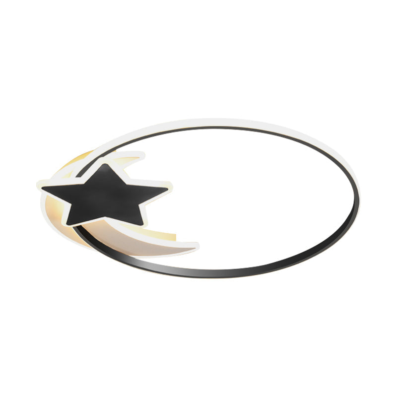 Scandinavian Black Flush Ceiling Light With Led Star And Moon Acrylic Features